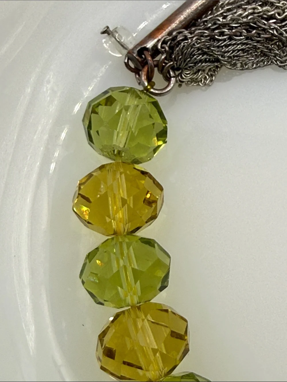 Kenneth Cole faceted Green Yellow Crystal Bead Bracelet silvertone stretch